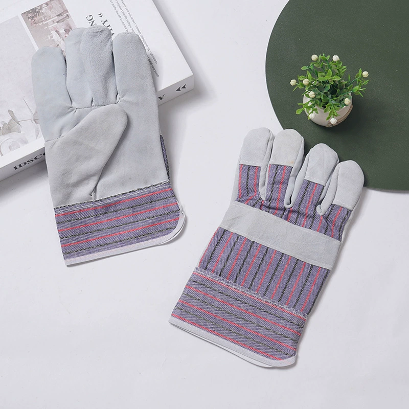 Перчатки из овчины, длинные полосатые тканевые двухслойные кожаные перчатки, устойчивые к сварке, высокотемпературные перчатки, прямые поставки с фабрики