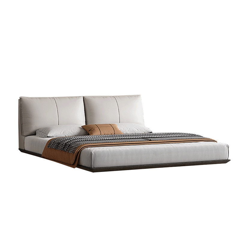 Cama de cuero genuino italiano cama de suspensión minimalista cama doble dormitorio principal 1,8 m cama de boda simple cama suave ventas directas de la fábrica