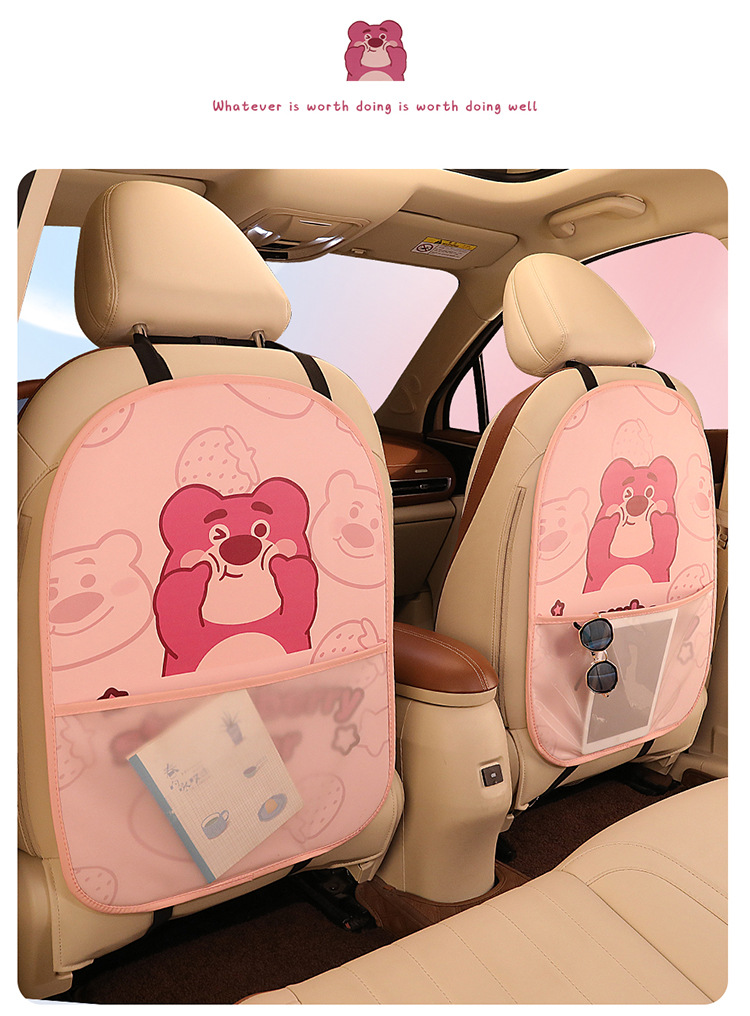 Cartoon Cute Lady Personalized Car Seat Back Anti-Kick Pad Car Seat Back Protection Pad Seat Strawberry Bear