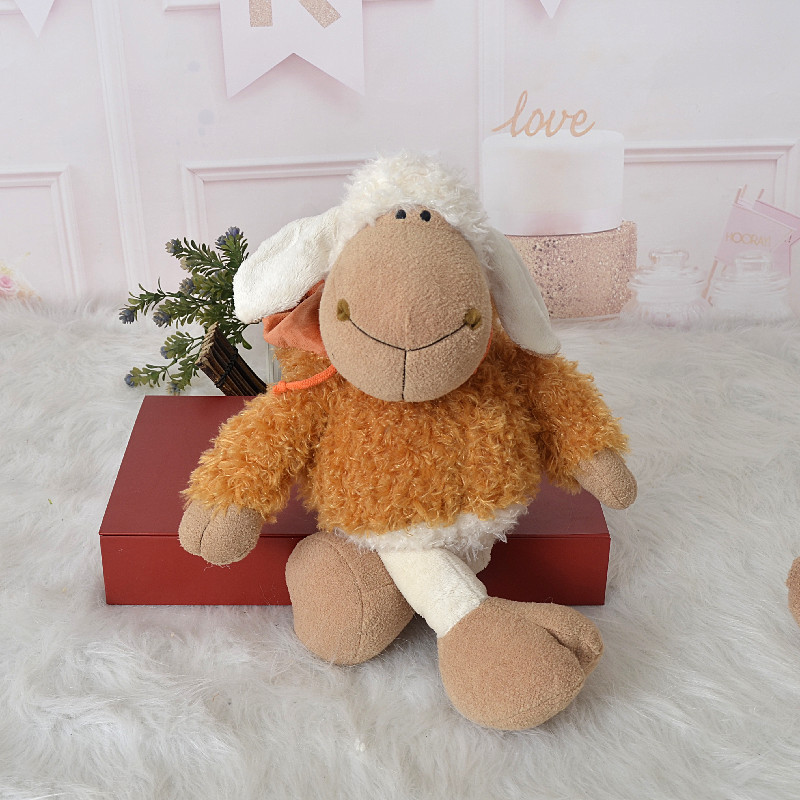 Lindo naranja con capucha de lana de peluche de juguete Cordero muñeca de los niños muñeca de trapo diablo ovejas Regalo de Cumpleaños lote