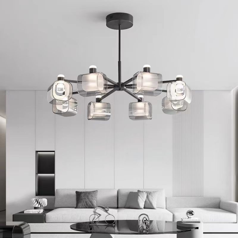 Lámpara de la sala de estar minimalista italiana, lujo nórdico, diseño de atmósfera de vidrio de cobre de alto nivel, iluminación de dormitorio del salón