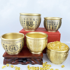 Baifu cylinder pure copper brass rice vat to gather wealth and attract wealth vat ornaments large all-copper Baifu cup cornucopia home store