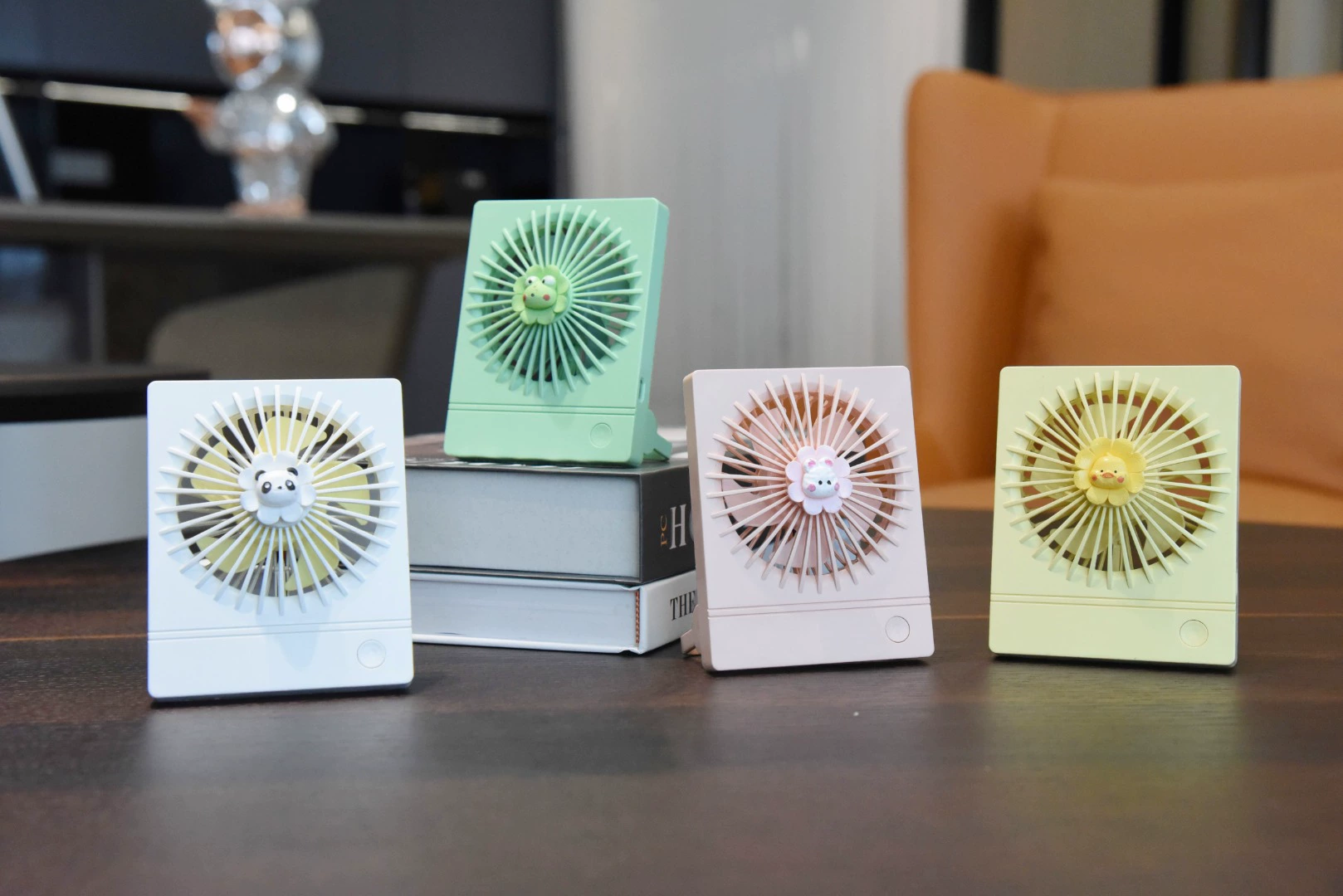 Cartoon folding handheld table small air fan with light for elementary school students, new collection