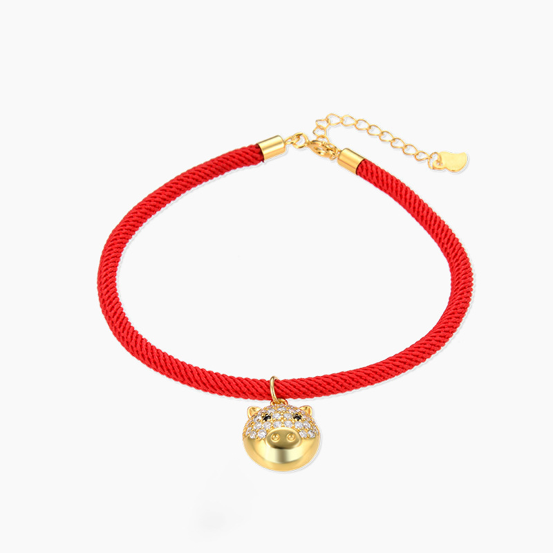 Pulsera de oro de plata esterlina S925 mujer coreana simple nicho de diseño sensación de brazalete de diamantes estilo chino cerdo joyas