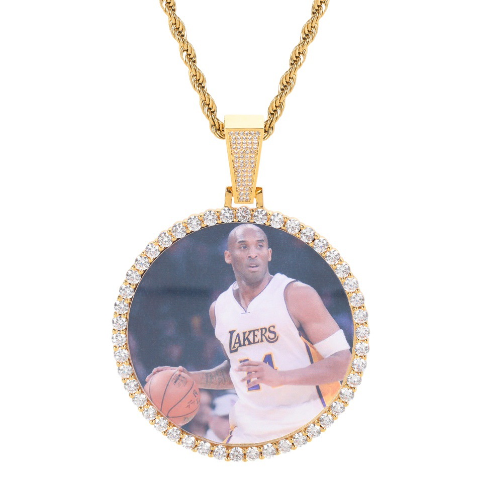 Europeo y americano transfronterizo hip hop redondo foto collar de la joyería de los hombres accesorios de venta caliente circón marco de fotos foto colgante DIY