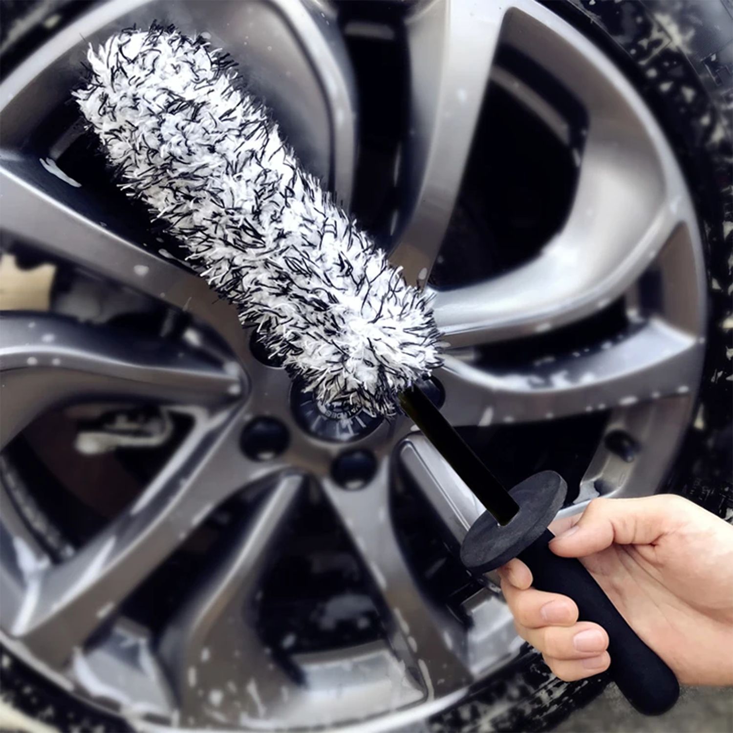 Microfiber Twisted Long-Handled Tire Brush Car Wash Tool Decontamination Dust Duster Plush Car Wheel Hub Cleaning Brush