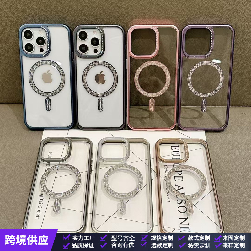 Rhinestone Magsafe magnetic Apple 16ProMax phone case 14 for iphone12pro transparent protective cover