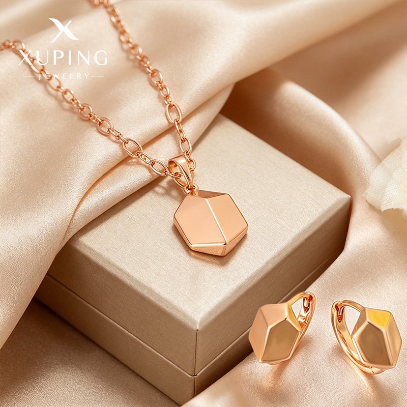 Xuping Europa y Estados Unidos transfronterizos simple pendientes colgante dos piezas de aleación de cobre geometría pernos de orejas joyería conjunto mayorista para mujeres