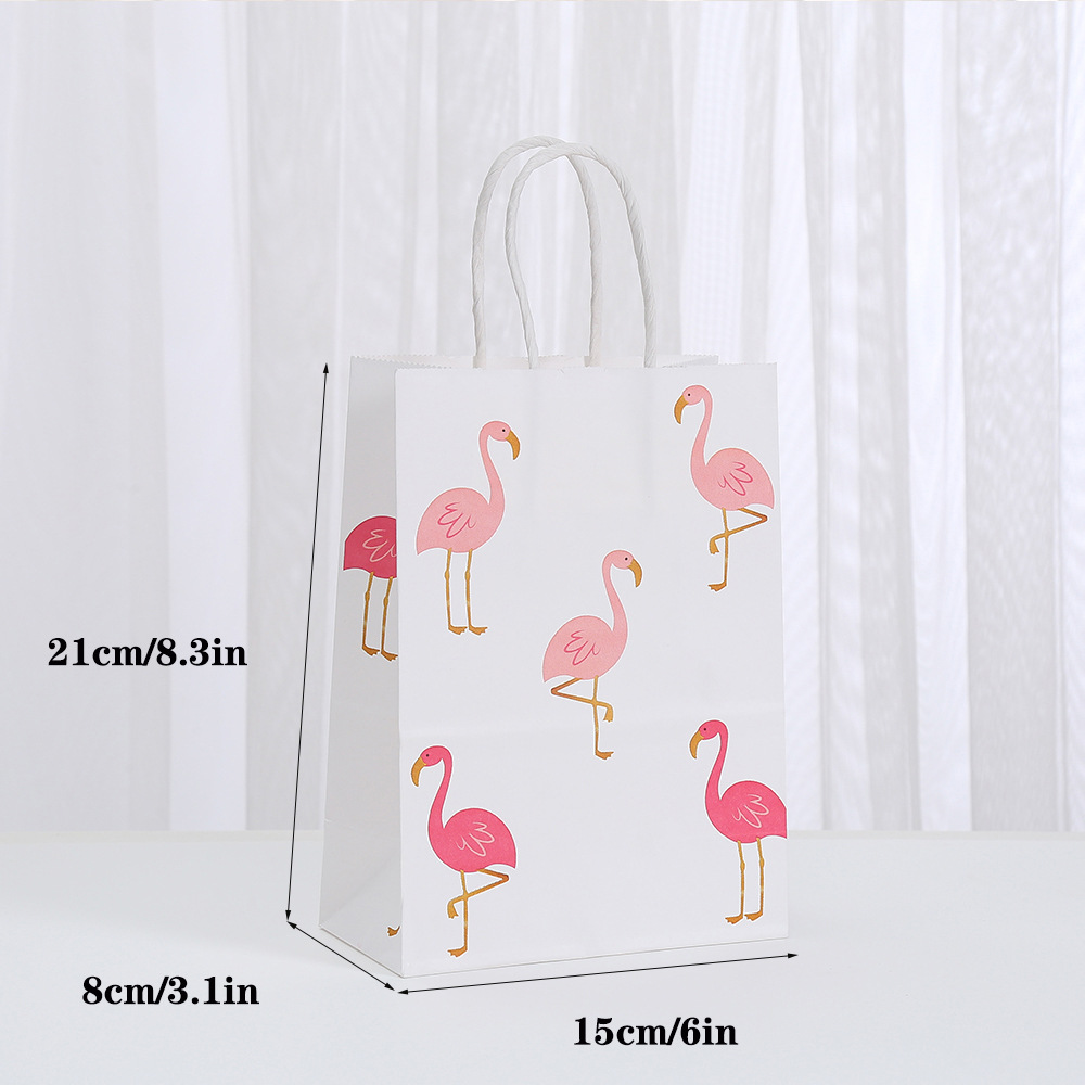 可爱印花牛皮纸袋小号火烈鸟派对糖果礼品袋商场购物手提袋包装袋