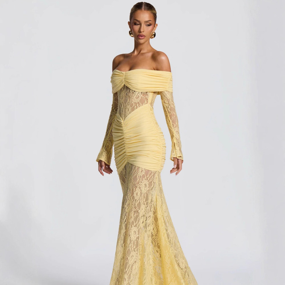 Off-Shoulder Mermaid Evening Dress – Sexy Cutout & Long Sleeve Bodycon Gown (S/M/L/XL, Beige/Brown, Elegant Prom Dress For Women)_ecoleips.com