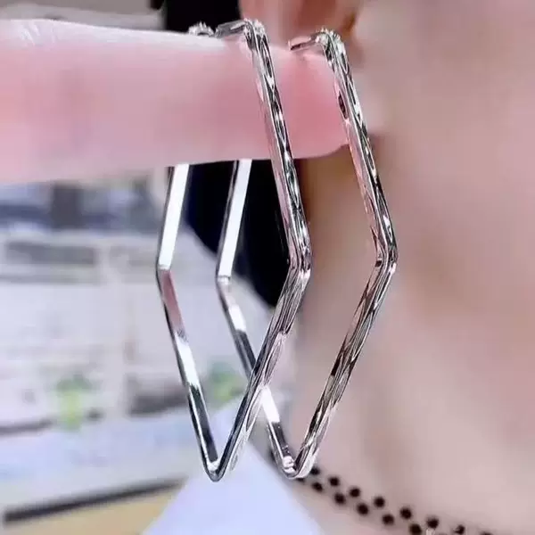 European and American Style Rhombus Hoop Earrings for Women, High-End, Simple, Silver Needle Earrings, Cool Style, Niche Trend