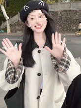 白色短款风衣女士2025新款春秋翻领小个子黑白格子撞色拼接短外套
