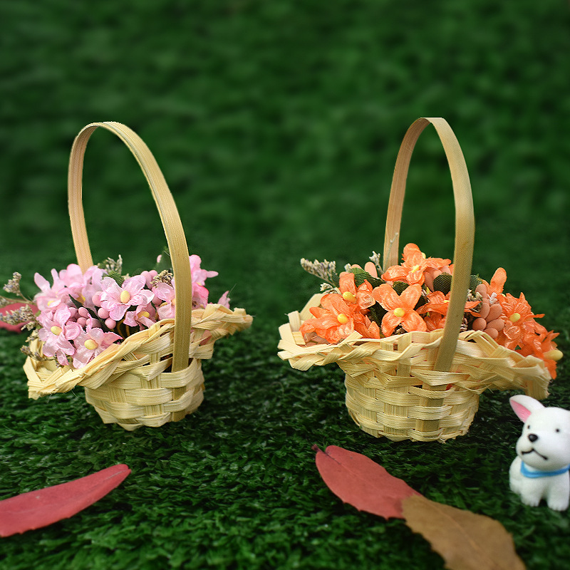 Mini Bamboo Wicker Small Handle Basket, Handmade Dry Flower Universal Storage Basket