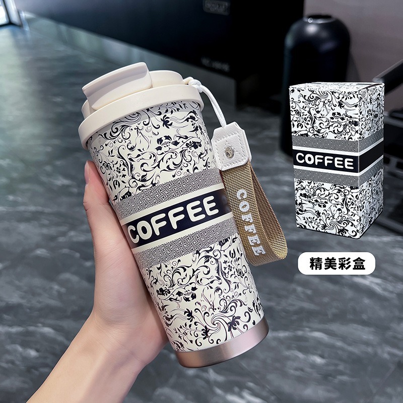 カスタマイズされたスズランコーヒーカップ、見栄えの良い316ステンレス鋼魔法瓶カップ、持ち運び用ロープ付き、屋外ポータブルストローカップ|undefined