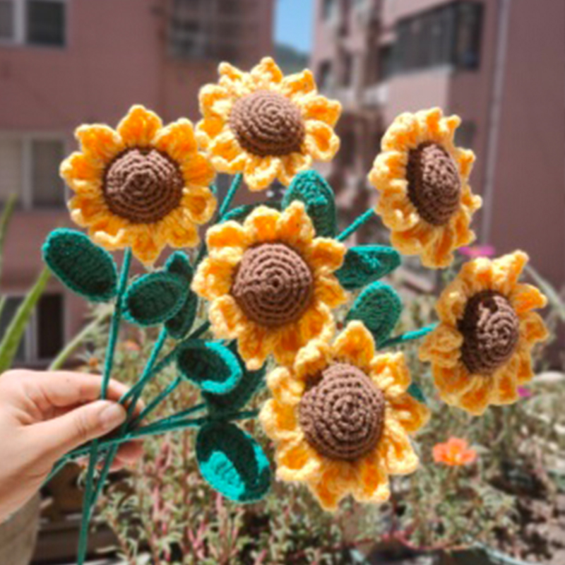 Manual DIY tejido material de crochet girasol hilo de lana casero regalo ramo de lana tejido