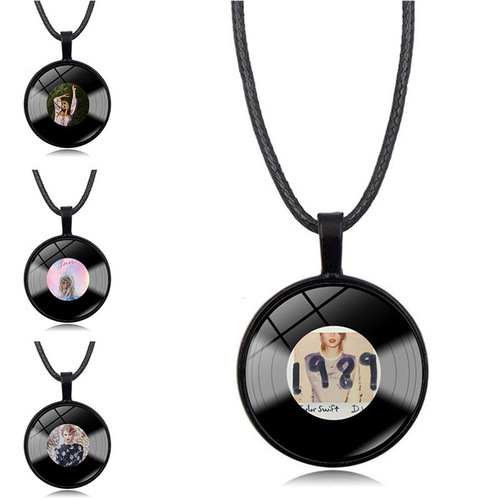 Taylor Swift necklace women's European and American fashion Taylor Swift vinyl record pendant leather rope sweater chain