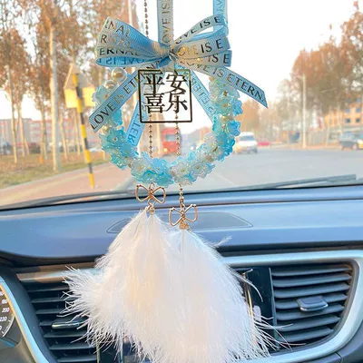 Women High-End Car Ornament Peace – Car hanging - bluewhite-feather
