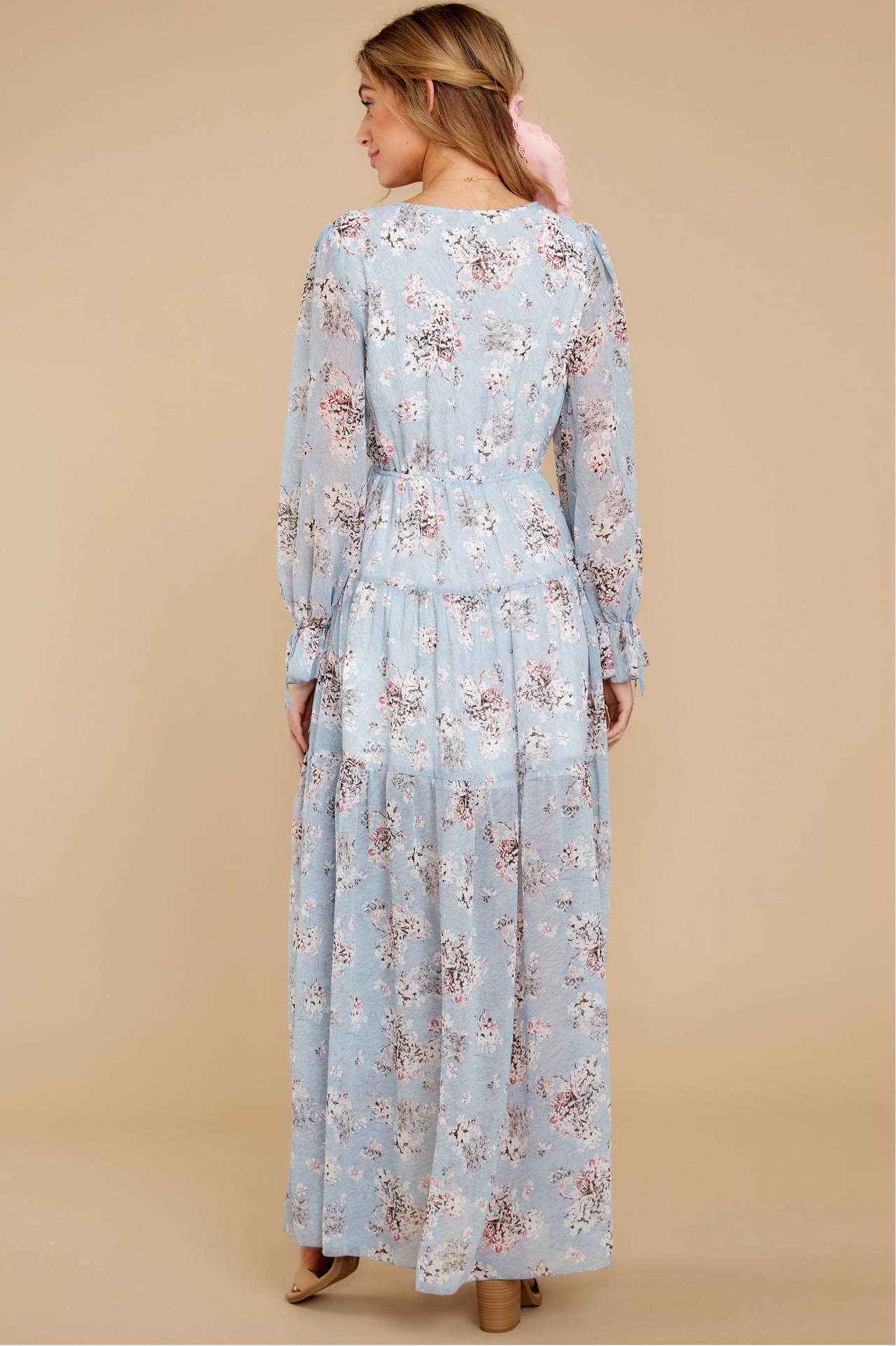 Floral Digital Print Button Ruffled Long-Sleeved Dress NSMDF81528