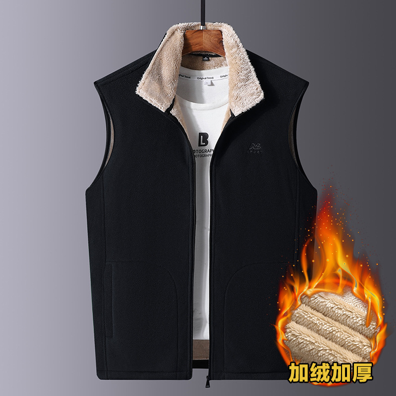Men's Lamb Velvet Vest Autumn and Winter Fleece Jacket Fleece-Lined Middle-Aged and Elderly Warm Vest Jacket Jacket Dad Wear for Men