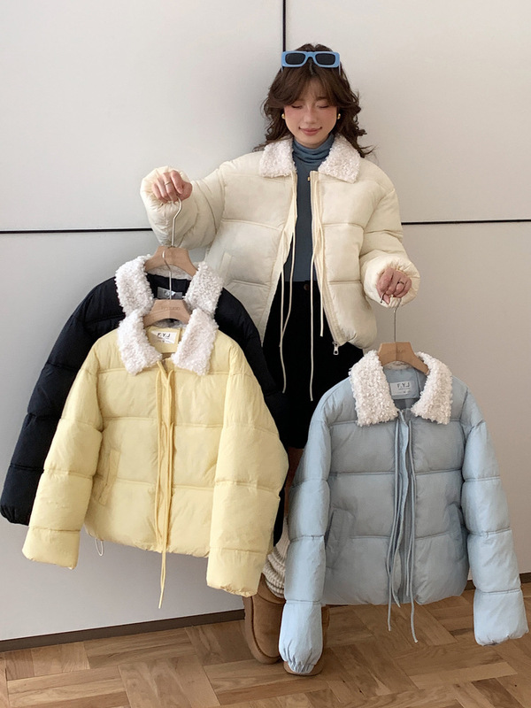 2025冬季羊羔毛棉服女韩版加厚时尚百搭羽绒棉服系带学生棉袄外套|undefined