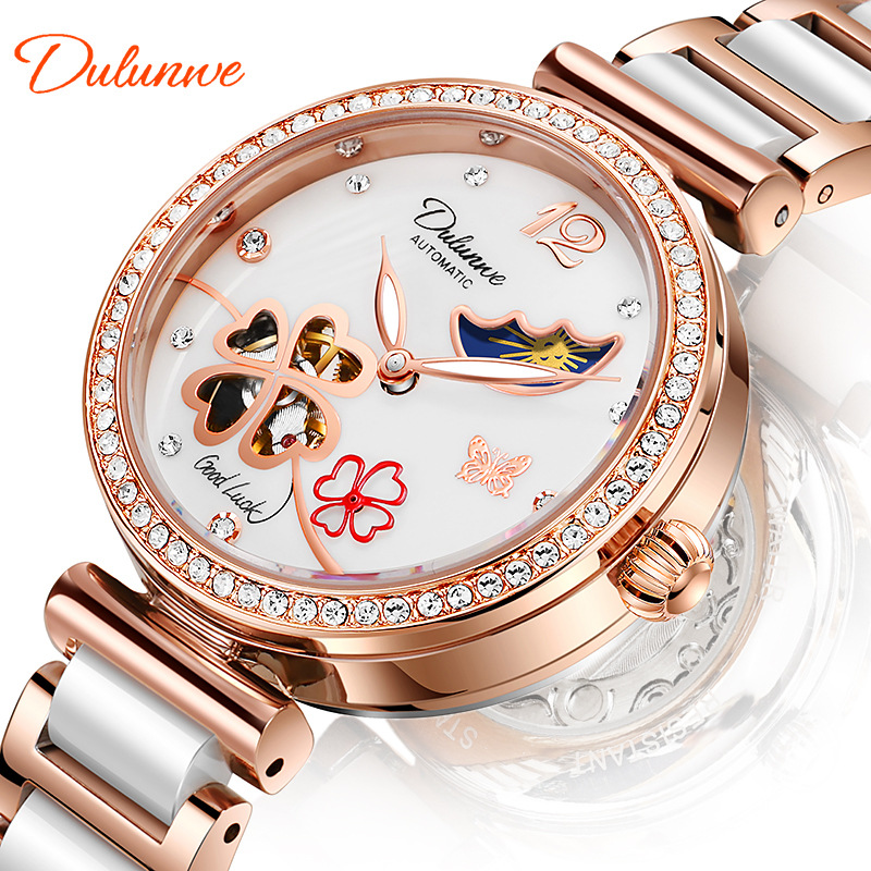 Genuine goods lucky four-leaf clover automatic women's mechanical watch natural luxury shell surface waterproof ceramic watch