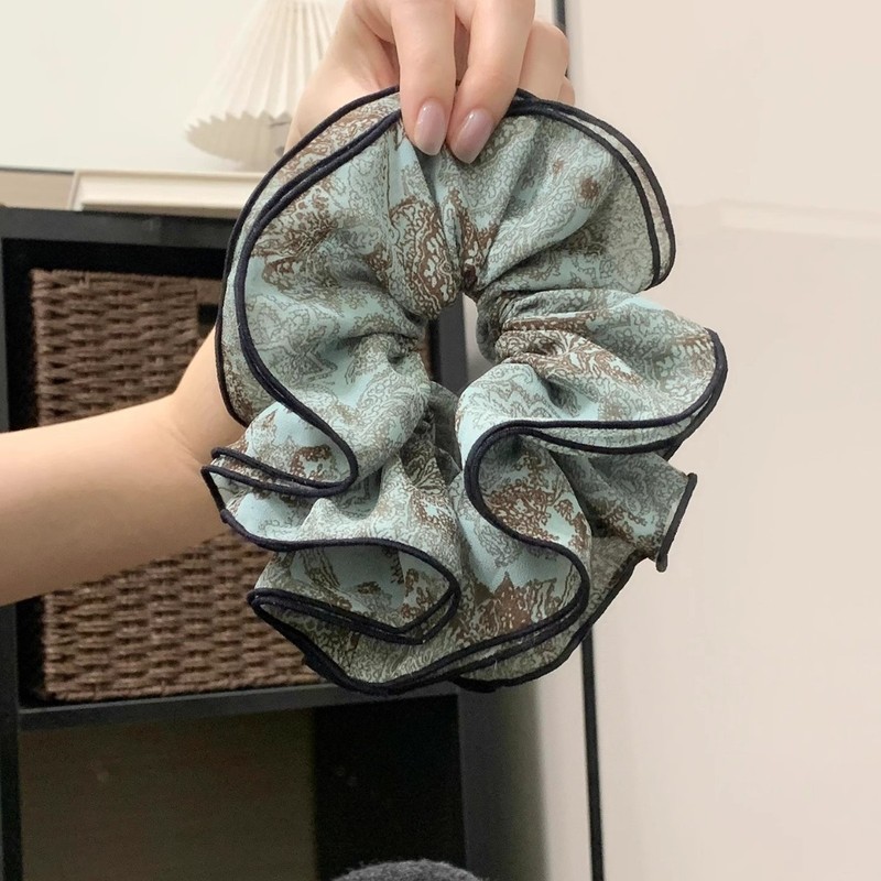 韩版四层小蛮腰褶皱复古印花大肠发圈女水墨花朵头绳气质马尾发绳|undefined