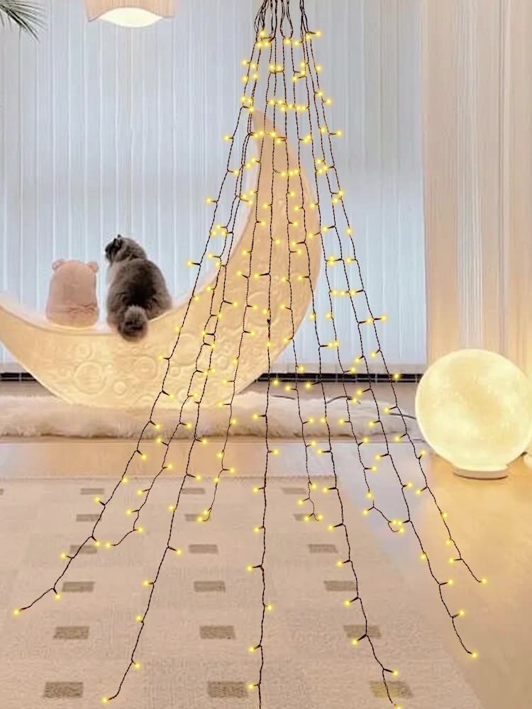 Yeni LED halka ağaç üstü ışık Noel ağacı ışığı alçak gerilim beş köşeli yıldız şelale asılı ağaç akan su Noel LED ışık dize