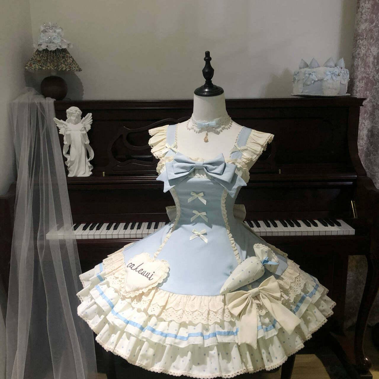 2026 Summer New Lolita Ballet Style Blue Cake Princess Dress with Bow