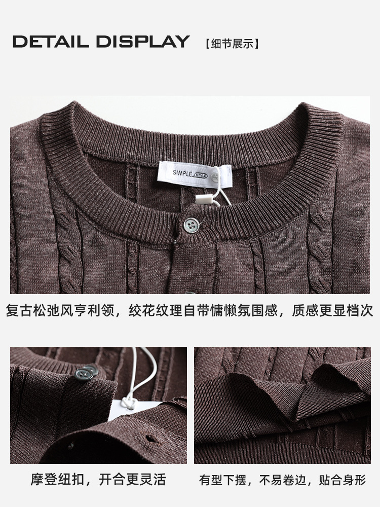 2026 nuevo estilo de hombre de punto de manga corta chaqueta de cuello de Henry ligera de negocios casual de alta calidad ropa de hombre