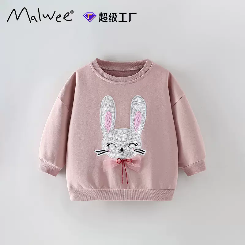 跨境malwee儿童卫衣秋冬新款欧美中小童圆领长袖可爱小女孩上衣