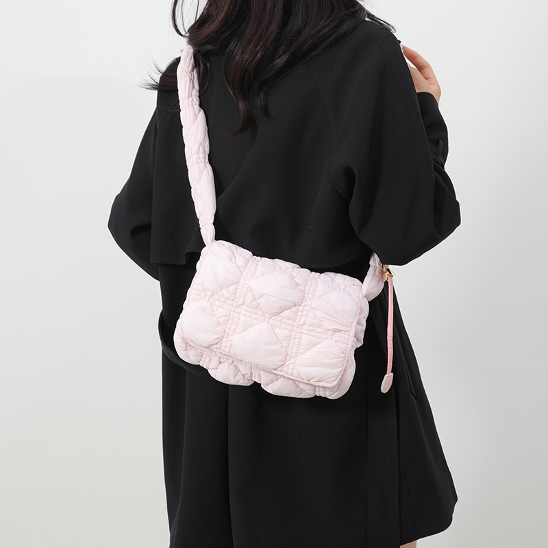 Bolso Bandolera Pequeño Fruncido de Nylon, Acolchado, para Uso Diario