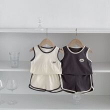 儿童套装夏季韩版男女0-2岁小童童装棉质无袖背心短裤A类婴童装