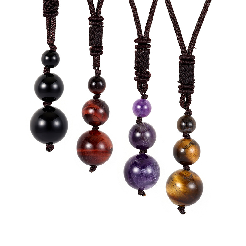 Collar de moda europea y americana 16MM colgante de amatista natural collar de ojo de tigre rojo collar de obsidiana joyería para hombres y mujeres image 1