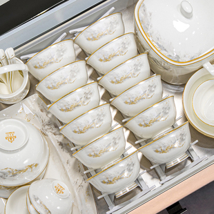 Jingdezhen Underglaze Color 2024 Dishes suit Household High Color Value Ceramic Bone China Tableware suit Dishes Chopsticks Qiao Ao