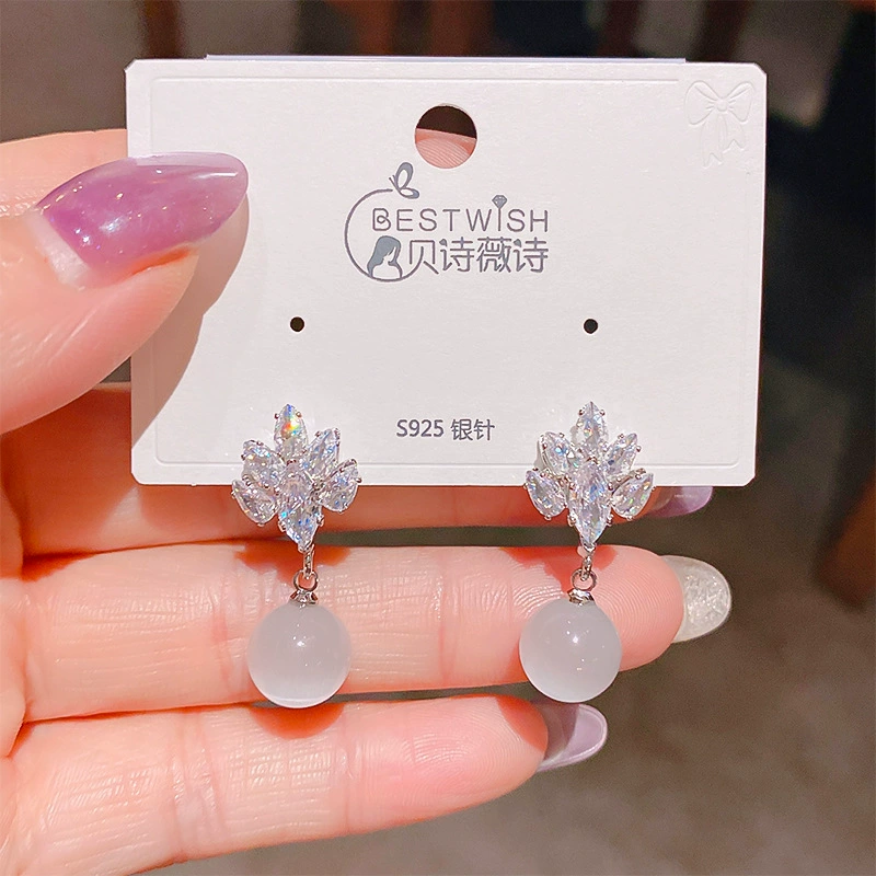 Летняя изысканная серебряная игла, fashionable цирконий, милые серьги, образец серебро 925, глаз кота