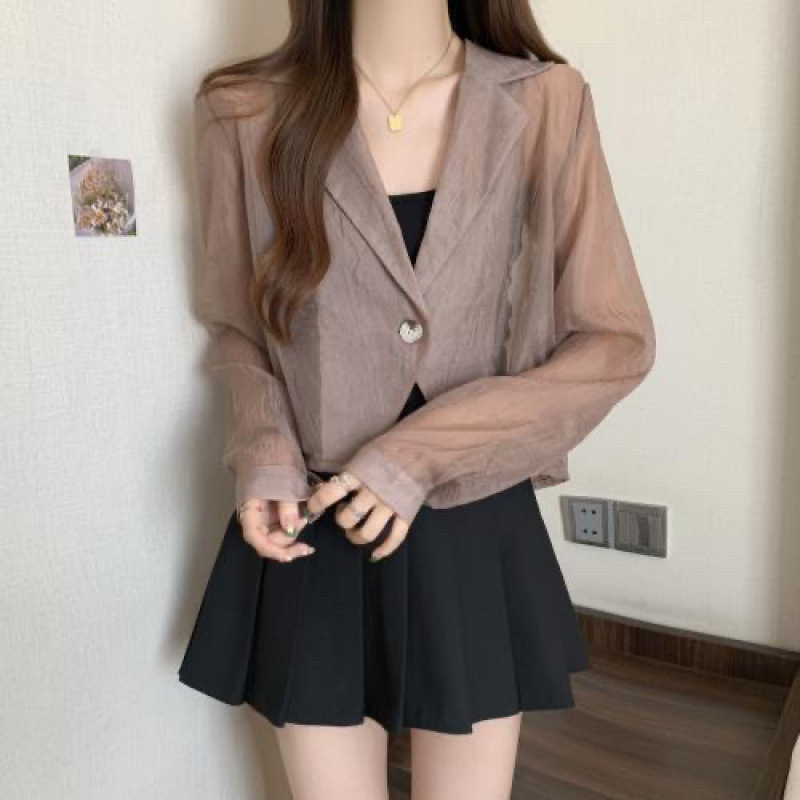 短款西装领晒衬衫女夏薄款外搭开衫高级感宽松休闲长袖衬衣外套|undefined
