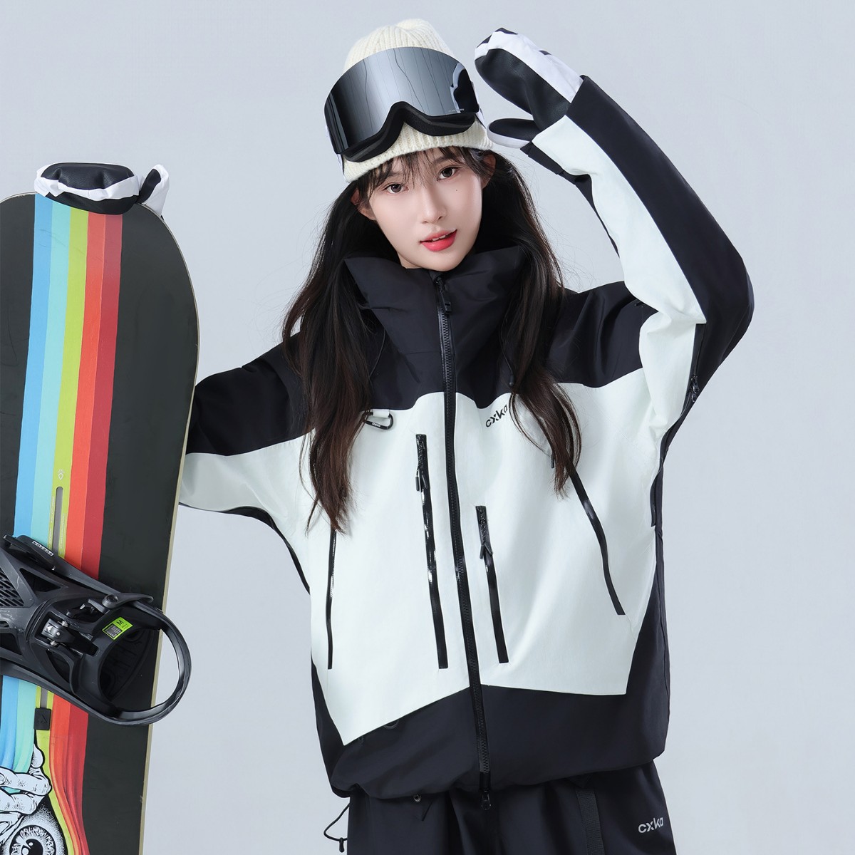 Ski suit jacket for men and women, waterproof, thickened, fully seam-sealed, professional ski suit set, color-blocked, double skis, 3L.