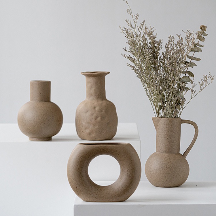 Hot Selling Japanese Coarse Ceramic Gardening Vase Indoor and Outdoor Flower Arrangement Decoration Brown Special-Shaped Home Crafts Ornaments