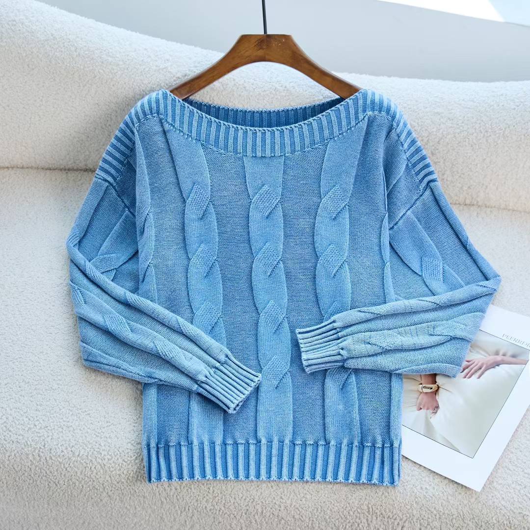 Corea del Sur retro camiseta de punto de tela de hilado para mujeres nuevo otoño y invierno para hacer viejos suéteres sueltos de cuello para mujeres image 9
