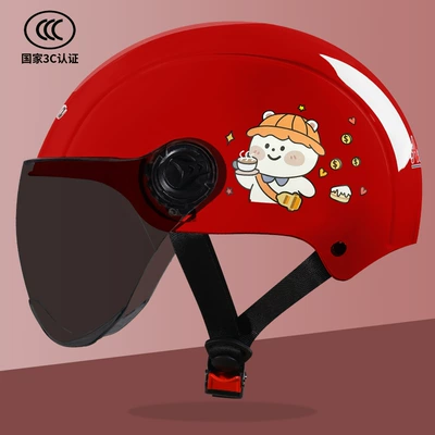 Half Helmet Safety Helmet, Motosiklet kaskı (dəbilqə) - red-brown-short-mirror