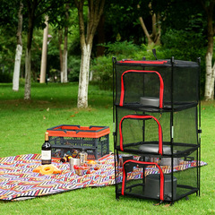 Outdoor drying net four-layer folding storage basket storage basket camping fish drying net rack hanging basket drying rack net frame
