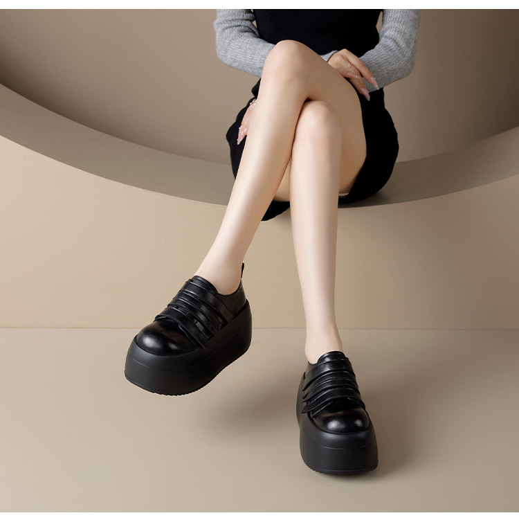 Giày loafer da thật đế xuồng cao 8cm, cổ miệng sâu, khóa Velcro tiện lợi — Màu đen, Màu đỏ chi tiết 5