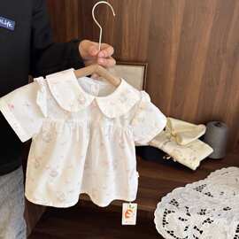 宝宝衬衫上衣女小棉2026碎花薄款女童甜美娃娃衫婴儿夏装女新款