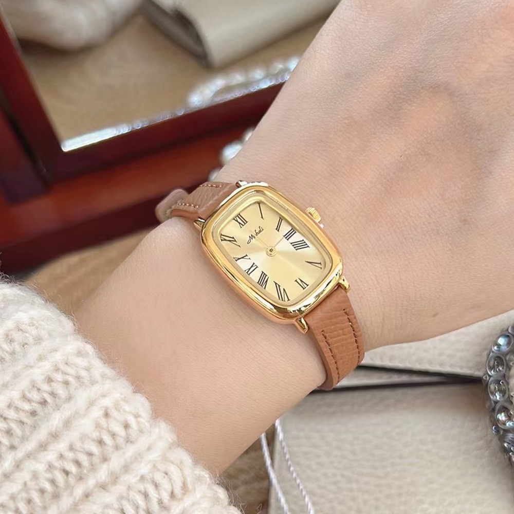 Mishali Damenuhr Cool Silbergrau Leicht Luxus Nische Damen Lederarmband Römische Ziffern 24037_voghion.com