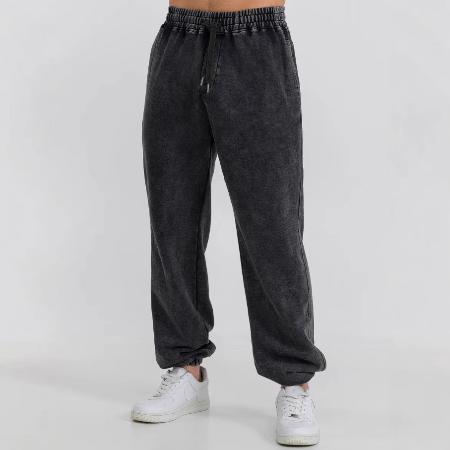 2025 nuevos pantalones lavados anticuados transfronterizos, pantalones con logo de marca de moda, pantalones casuales retro con patas para hombres y mujeres