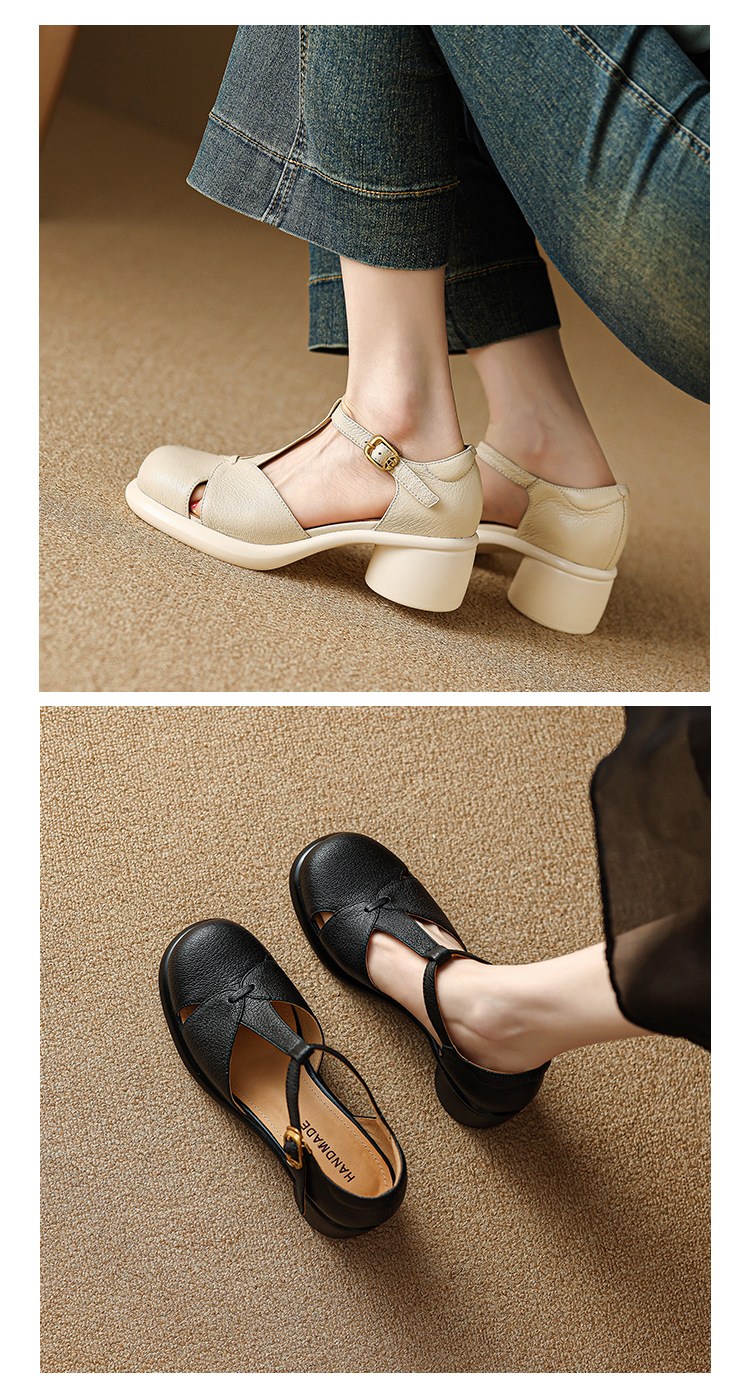 Sandal nữ bao đầu gót vuông đế dày 5cm phong cách ngoại thương — Màu đen chi tiết 7