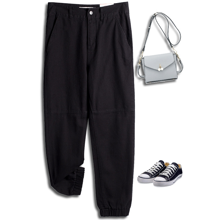 春夏女士薄牛仔裤收腰收口显瘦外贸尾单大牌直筒水洗牛仔裤