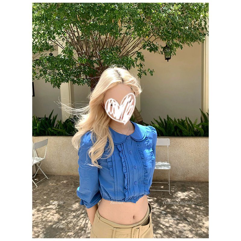 Girl's Dialogue Blue Shirt 2026 Women's 202 Summer New Sweet Age-Reducing Doll Collar Top Girl's Dialogue Blue Shirt 2026 Women's 202 Summer New Sweet Age-Reducing Doll Collar Top