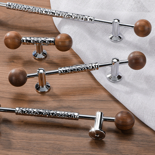 Wardrobe Cabinet Drawer Handle Wooden Beads Retro Simple Bright Silver Double Hole Antique Style Cabinet Door Single Hole Handle