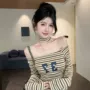 春秋季显瘦条纹辣妹t恤